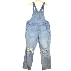 Old Navy Overalls 18 Skinny Light Wash Distressed Whiskered Ripped Knee Side Zip